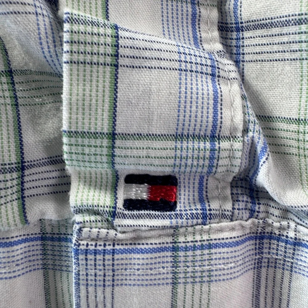 Tommy Hilfiger Mens Plaid All-Season Stretch Regular Fit Shirt Blue Green Large - Picture 2 of 8